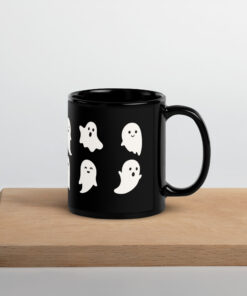 BSweet Water Decor White Ghosts Black Halloween Mugs lack Glossy Mug