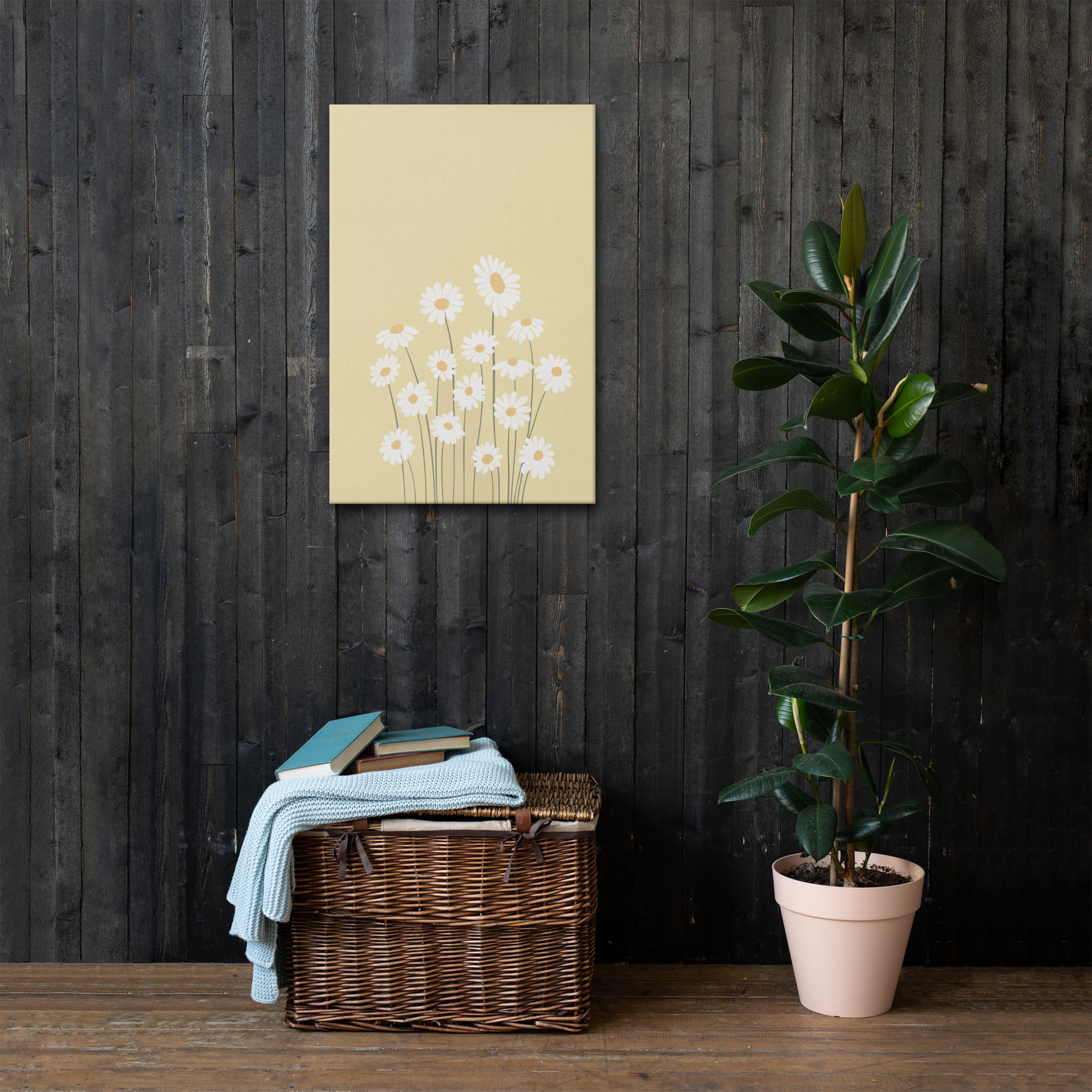 Pastel Yellow Daisies Downloadable Wall Print, Daisy Printable Poster, Cute Floral Illustration, Botanical Poster, Flower Boho Art Thin canvas