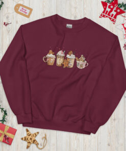 Retro Christmas Coffee Sweatshirt, Gingerbread Women Christmas Jumper, Xmas Ice Coffee Crewneck Printed Sweater, Coffee Lover Christmas Gift Unisex Sweatshirt