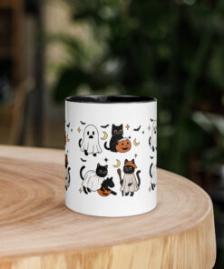 Funny Halloween Coffee Mug, Halloween Black Cat Ghosts Mug, Spooky Cat Mug, Halloween Gift for Cat Lovers, Cute Ghost Mug, Fall Pumpkin Cat Mug with Color Inside