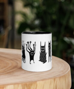 COFFEE MUG Monster Halloween Mugs Funny Folk Art Housewarming Gothic Cute Birthday Gift Funny Weird Quirky Whimsica Mug with Color Inside