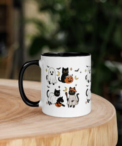 Alternative view of Funny Halloween Coffee Mug, Halloween Black Cat Ghosts Mug, Spooky Cat Mug, Halloween Gift for Cat Lovers, Cute Ghost Mug, Fall Pumpkin Cat Mug with Color Inside