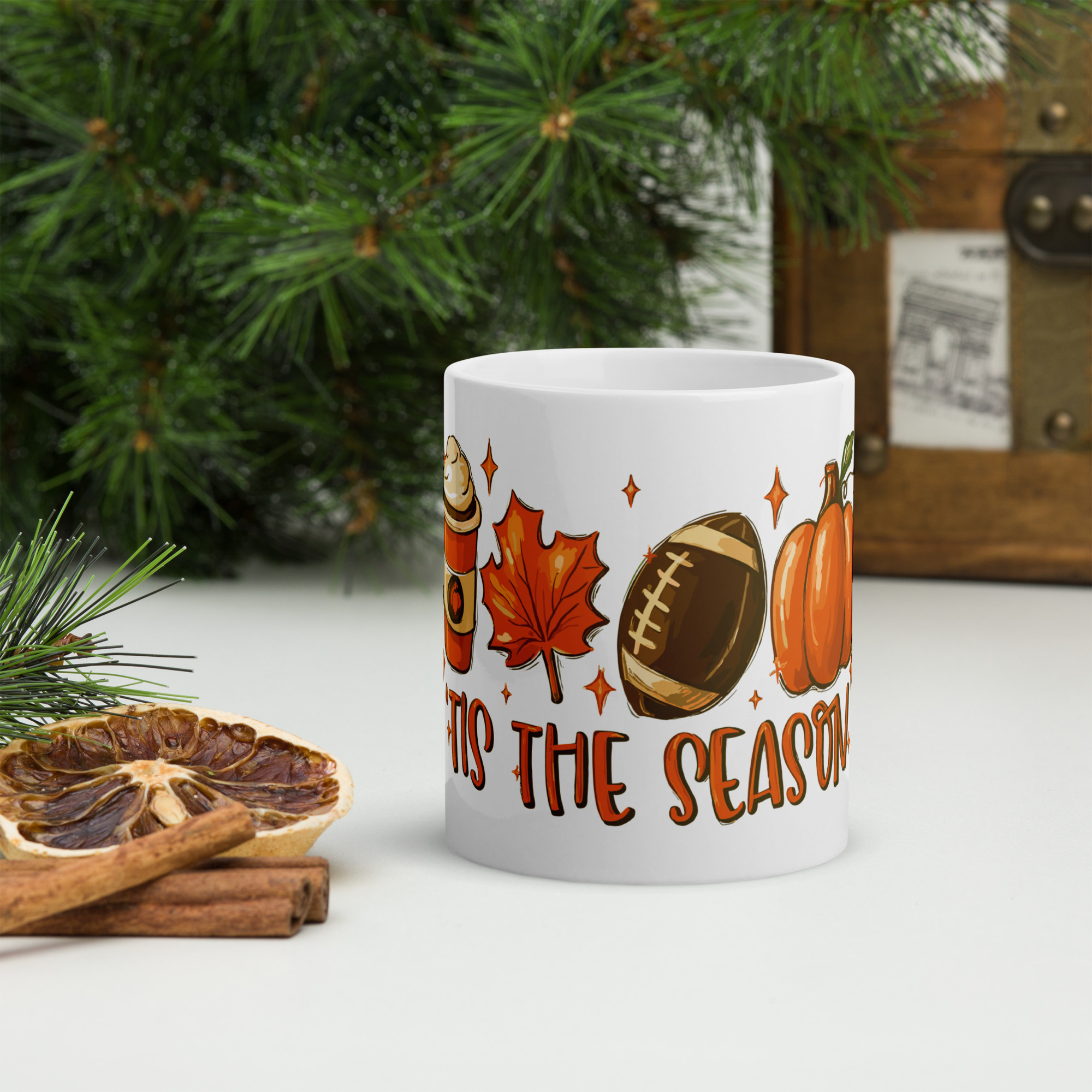 Fall Mug, Tis The Season Mug, Fall Coffee Mug, Football, Fall Coffee Pumpkin Spice, Autumn Mug, Fall Coffee Cup, Cute Fall Mug, Fall GiftsWhite glossy mug - Image 3